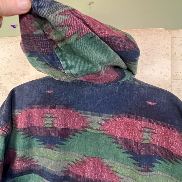 Vintage Southwestern Aztec Pattern Reverible Mens Hooded Wool Coat Jacket Large - Picture 13 of 16